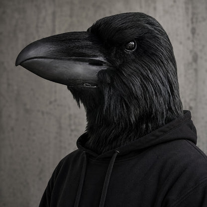 Black Raven Head Mask Realistic Full Head Latex Animal Costume for Halloween Carnival Cosplay