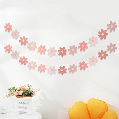 Daisy Flower Paper Banner Hat Cake Toppers Kids Girl Birthday Daisy Theme Party Decorations Hanging Bunting Garland Supplies