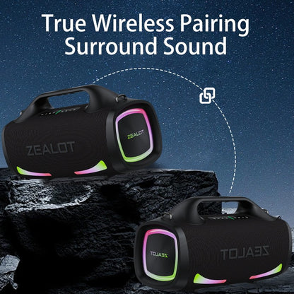 Caixa de Som Sem Fio Zealot S79 100W, Subwoofer Portátil para Exterior, Qualidade de Som Hifi, Pareamento Duplo, Carregamento Rápido, 24000mAh.