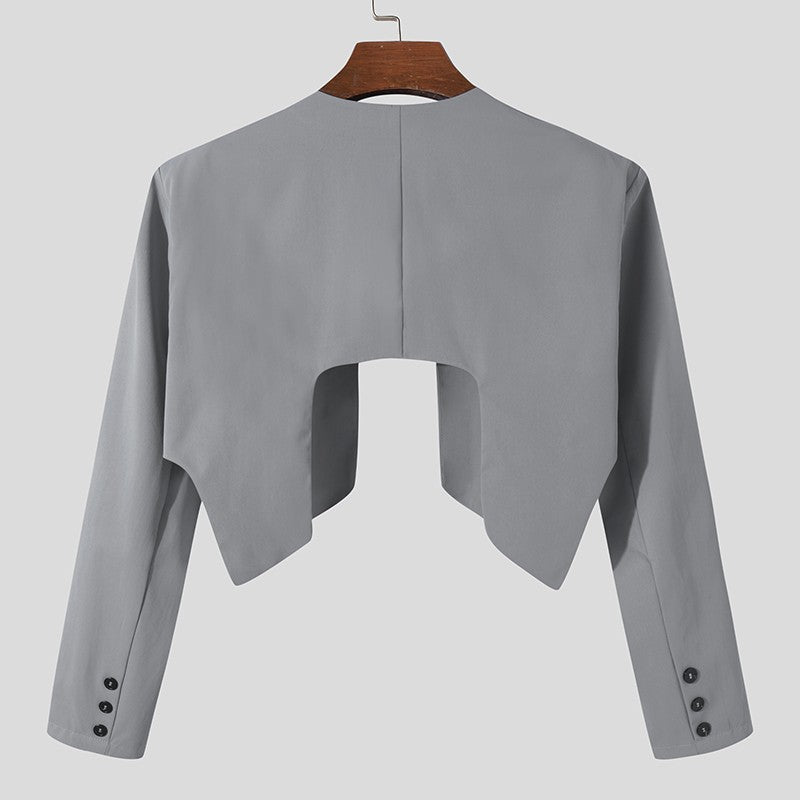 INCERUN Men Blazer Solid Color Open Stitch Long Sleeve Irregular Thin Suits Men 2024 Streetwear Fashion Casual Crop Coats S-5XL