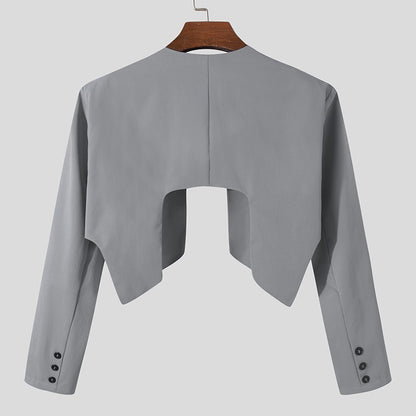 INCERUN Men Blazer Solid Color Open Stitch Long Sleeve Irregular Thin Suits Men 2024 Streetwear Fashion Casual Crop Coats S-5XL