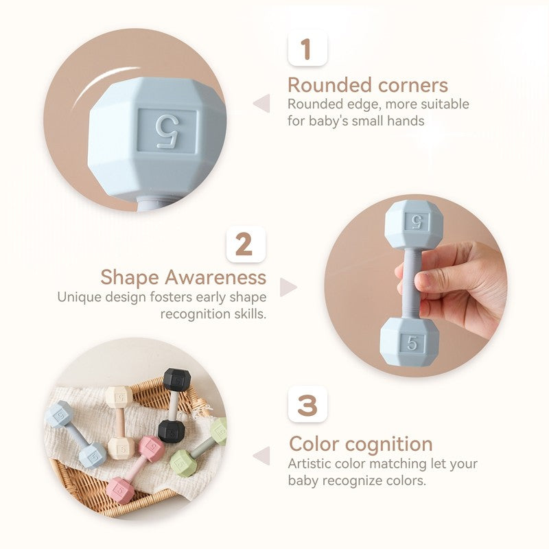 Baby Silicone Teething Cartoon Dumbbell Rattle Toy Babies' Sensory Cognitive Toys Move The Music Bell Baby Crib Toys Baby Gifts