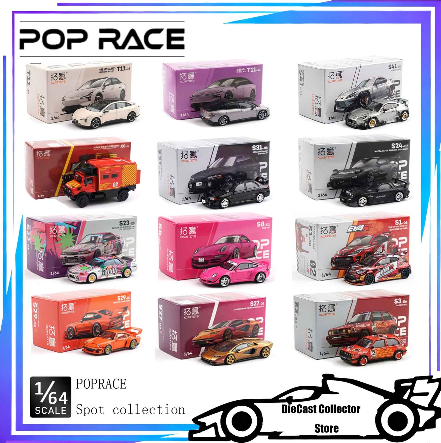 POP RACE 1/64 Porsche RWB Skyline GTR PANDEM DATSUN Mazda RX7 Toyota Coleção de Carros Miniatura de Liga Fundida em Vitrine