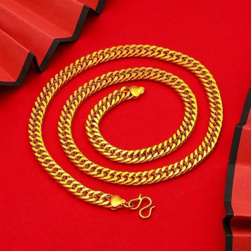 Luxurious 9999 24K real gold men's flat chain Boss necklace is simple and elegant, men's exclusive gold jewelry gold necklace