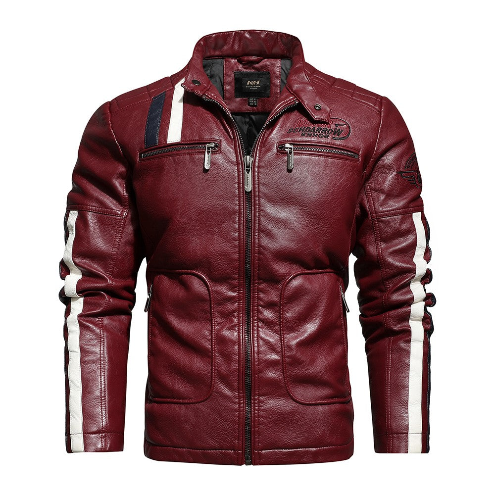 Vintage Motorcycle Jacket Men Fashion New Biker Leather Jacket Male Embroidery Bomber Coat Winter Fleece Pu Overcoat