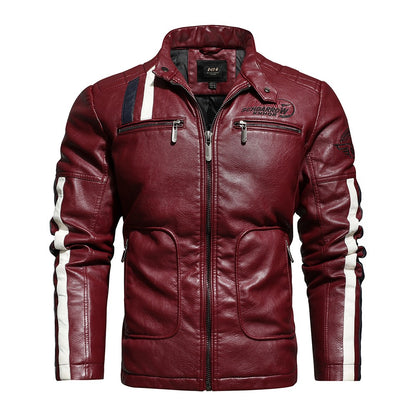 Vintage Motorcycle Jacket Men Fashion New Biker Leather Jacket Male Embroidery Bomber Coat Winter Fleece Pu Overcoat