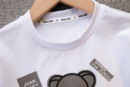 Conjuntos de Roupa Infantil Masculina de Algodão, Versão Coreana, Camisa de Manga Curta para Crianças Pequenas, Roupa de Verão