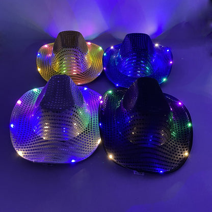 Chapéu de Cowboy LED Sem Fio, Chapéu de Cowboy Luminoso, Chapéu de Cowgirl Rosa para Discoteca, Noivas, Acessórios para Shows, Boates e Festas a Fantasia