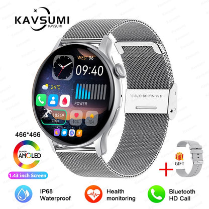 Smartwatch Feminino 2025 NFC Amoled HD GPS Monitor Cardíaco Bluetooth Ligações à Prova D'Água Para Mulheres Presente