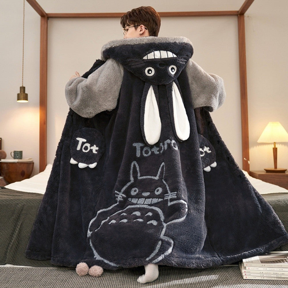Gengar Pajamas Suit Anime Pokemon Winter Coral Fleece Nightgown Large Size of Thickened Warm Cartoon Men Hooded Home Suit Set