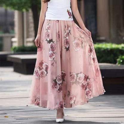 Chiffon Floral Maxi Summer Skirt Women Long High Waist Holiday Dance Skirt Elegant Beach Boho Hot Sale Lady Vintage Girl Fairy