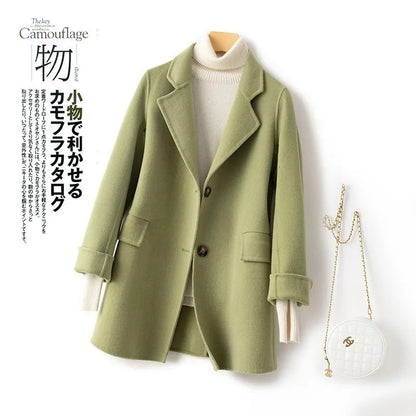 100% Pure Wool Woolen Coat Women 2025 Autumn Winter Suit Wool Overcoat Thin Cashmere Two-sided Jacket Suit Collar Outwear Female