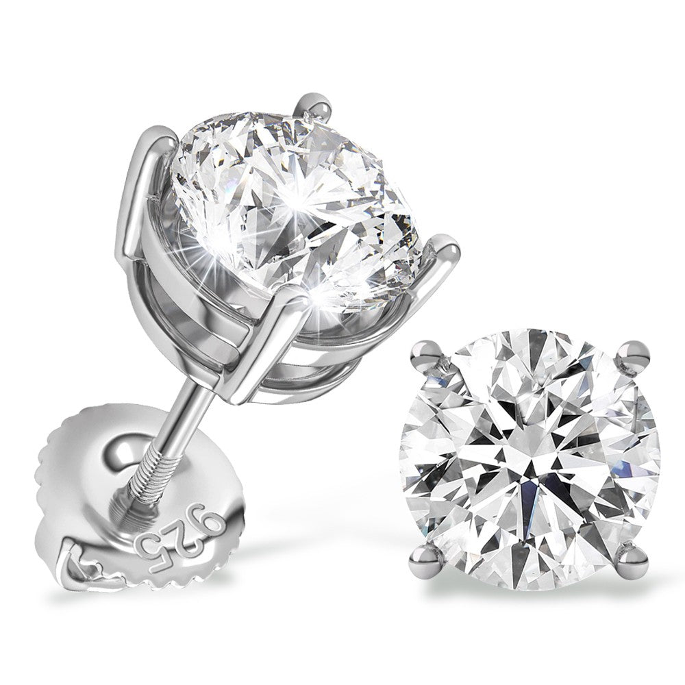 Sweetrain 0.5-2ct Moissanite Screw Back Earrings 925 Sterling Silver Brilliant Round Cut Moissanite Stud Earrings for Women Men