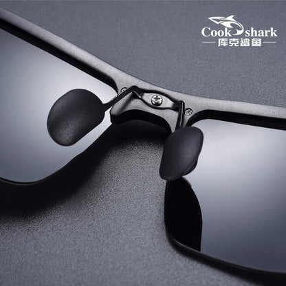 Óculos de sol Cook Shark, novos, de alumínio e magnésio, masculinos, HD polarizados, para dirigir, lentes coloridas, moda.
