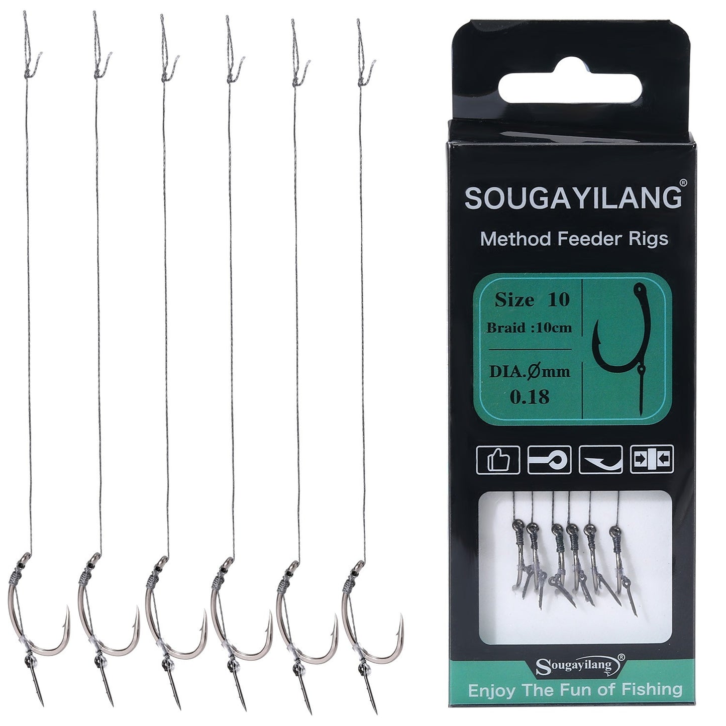 Conjunto de 6 Anzóis Sougayilang para Pesca de Carpa Europeia, Afiados com Múltiplas Camadas de Reforço de Afiação na Ponta para Pesca de Carpa