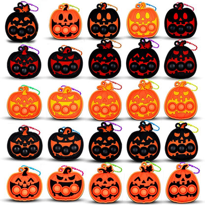 6-24PCS Halloween Mini Silicone Decompression KeychainPumpkin Bubble Backpack Pendant Push Keychains Sensory Toy Halloween Gift