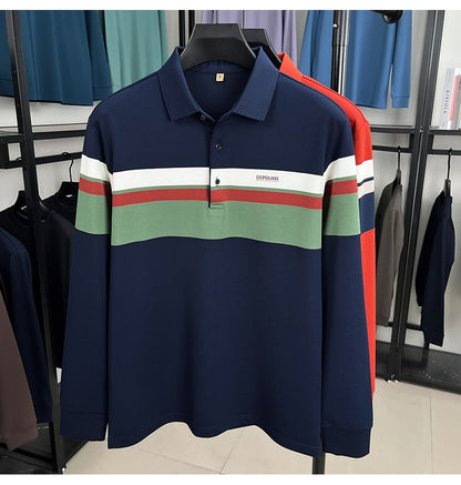 Classic fashion striped long sleeve polo shirt men's luxury brand letter printed business casual spring autumn new lapel T-shirt