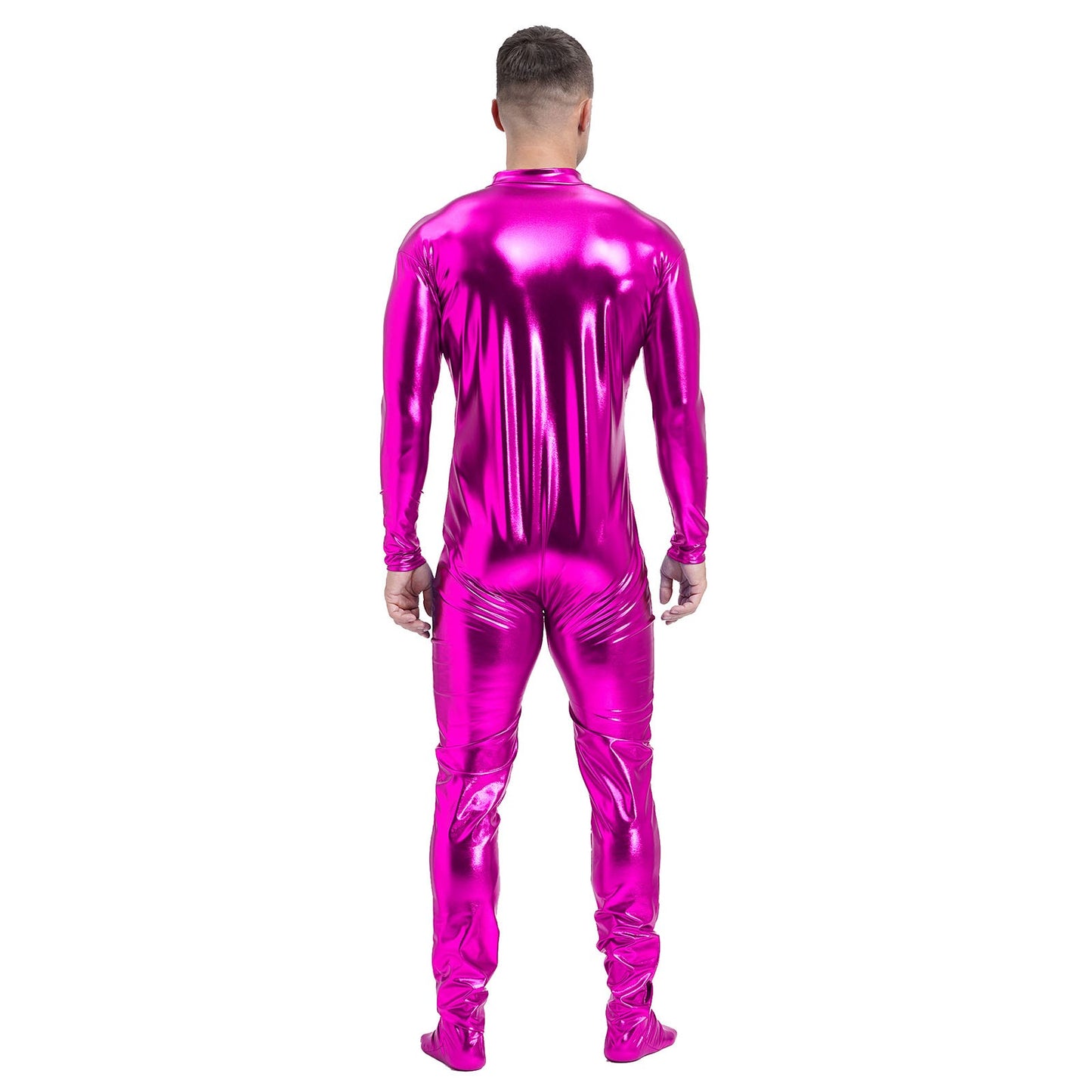 Men's Shiny Metallic Zentai Dress-up Jumpsuit Cosplay Costume Performance Stage Disco Clubwear Full Body Unitard Tights Leotard
