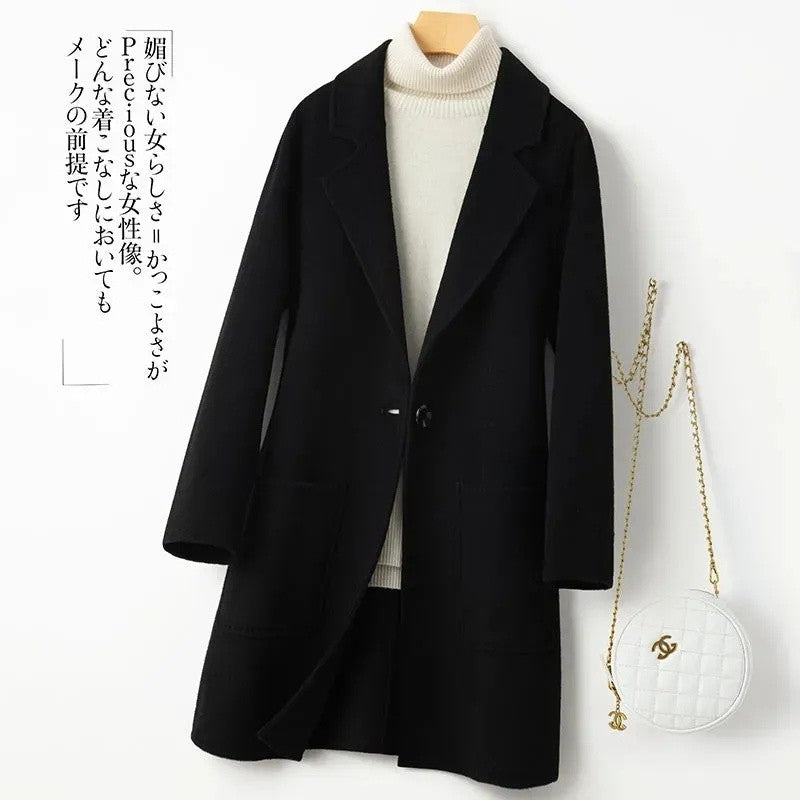 High-Quality Double-Sided Tweed Wool Coat Female 2025Autumn Winter New Woolen Jacket Women's Long Outerwear Fashion Overwear Top