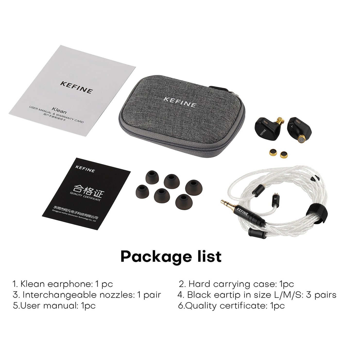 Kefine Klean 10mm DLC Diaphragm Dynamic Driver IEMs Hi-Fi In-ear Earphone with Nozzles and Comfortable 2-pin Silver-plated Cable