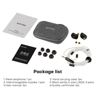Kefine Klean 10mm DLC Diaphragm Dynamic Driver IEMs Hi-Fi In-ear Earphone with Nozzles and Comfortable 2-pin Silver-plated Cable