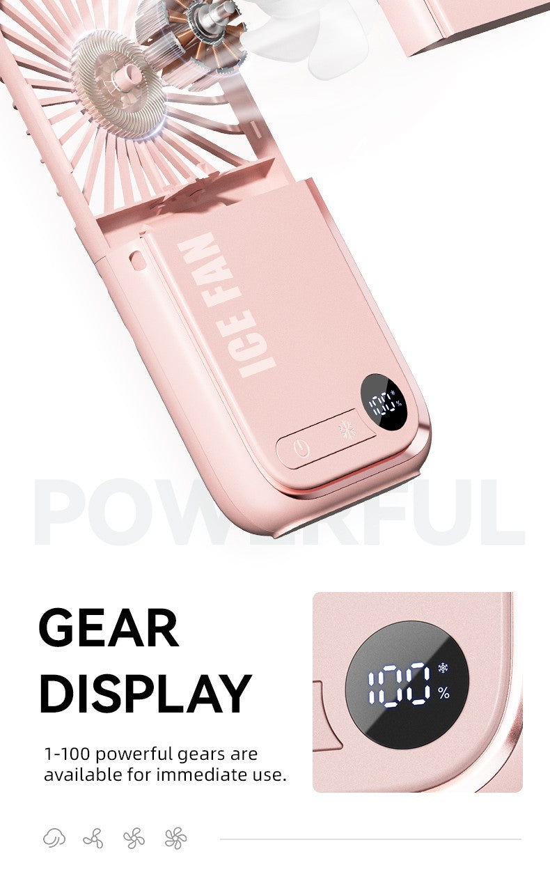 Folding Mini Cooling Air Fan Mobile Phone Holder Power Bank 3000mAh USB Rechargeable Cooling Handheld Desktop Fan with Lanyard