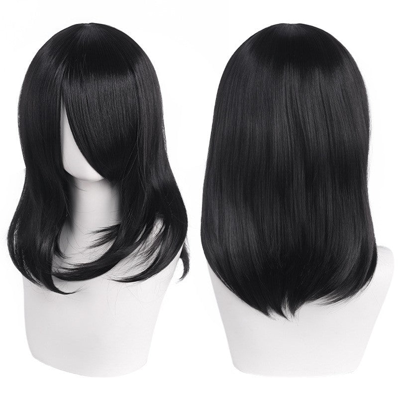 Peruca de Cosplay Média de Alta Qualidade 40cm com Franja Preta Loira Rosa Vermelha Azul Roxo Resistente ao Calor Perucas de Cabelo Sintético