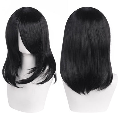 Peruca de Cosplay Média de Alta Qualidade 40cm com Franja Preta Loira Rosa Vermelha Azul Roxo Resistente ao Calor Perucas de Cabelo Sintético