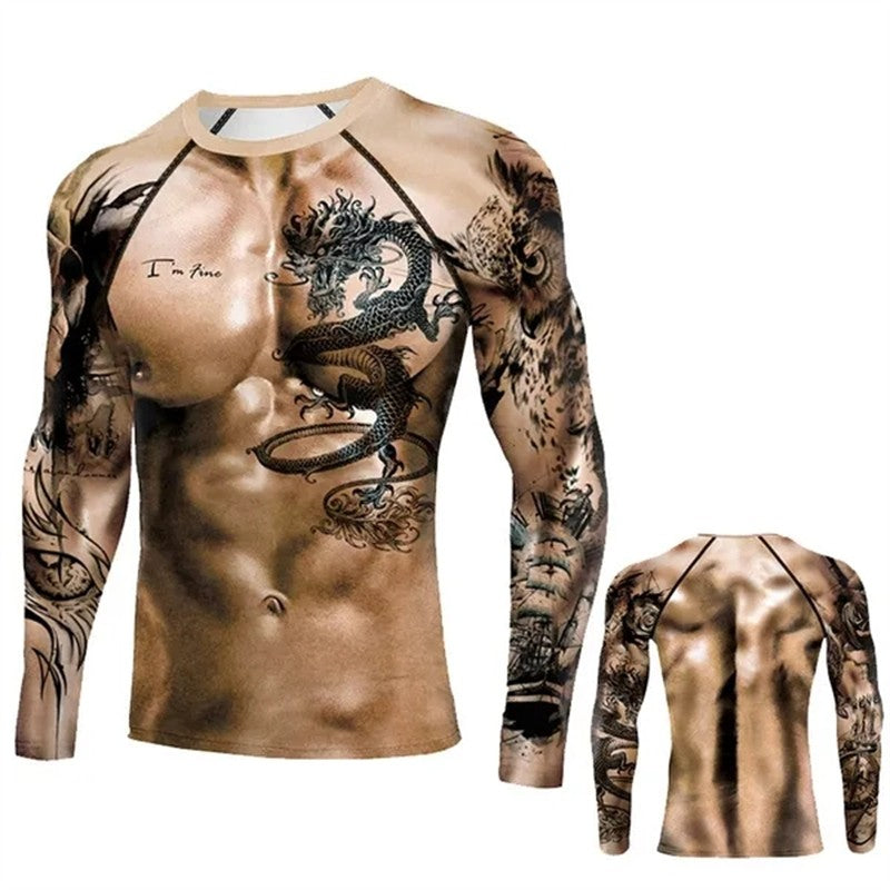 Muscle Tattoo 3D Print T-Shirt Men Women Casual Fashion Dragon Long Sleeve T Shirts Sweatshirt Oversized Tees Tops Kids Clothing