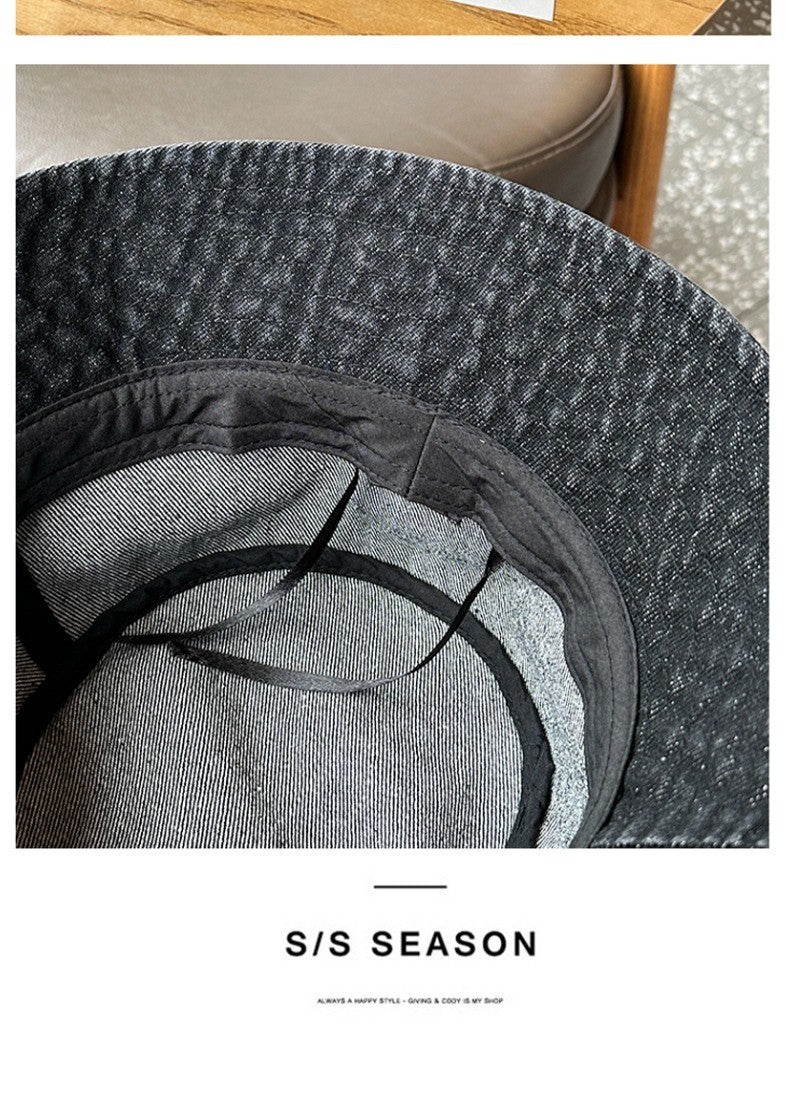 A Fisherman's Hat Three-Dimensional Embroidery Bow Travel Shopping Washed Denim Basin Hat