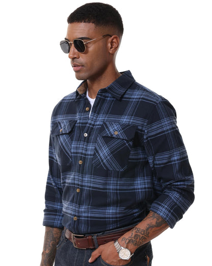 MAGCOMSEN Flannel Shirts Men's Long Sleeves Cotton Long Sleeve Plaid Shirt with 2 Pockets Button Down Casual Corduroy Shirt Male