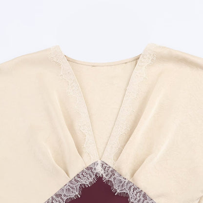 BSAY lace splice Satin dress 2025 autumn new side zip chic female French elegant long dress sexy V-neck banquet evening mujer