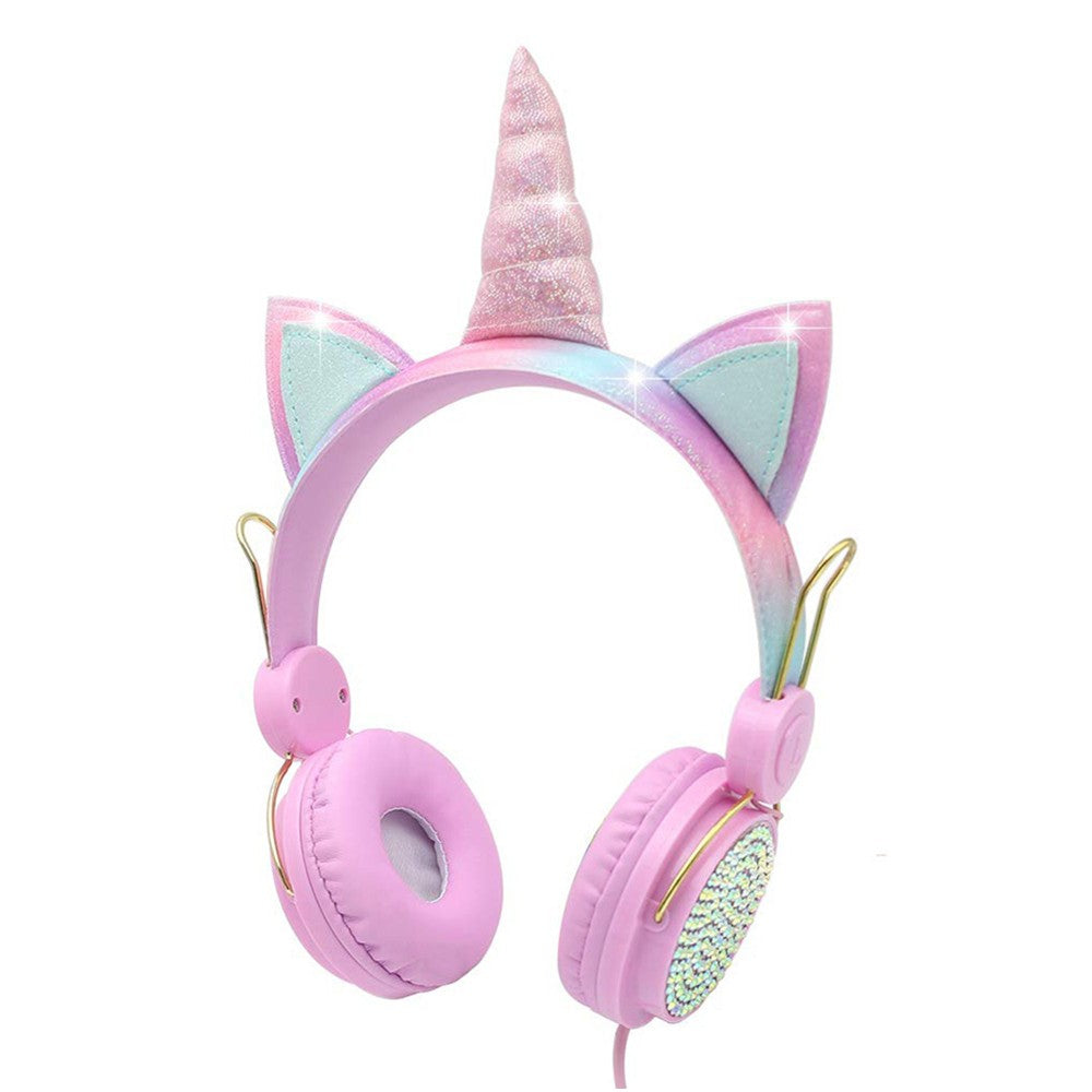 Unicorn Kids Pink Headphones for Girls Children Teens Wired Headset w/Microphonefor School Birthday Xmas Unicorn Gift