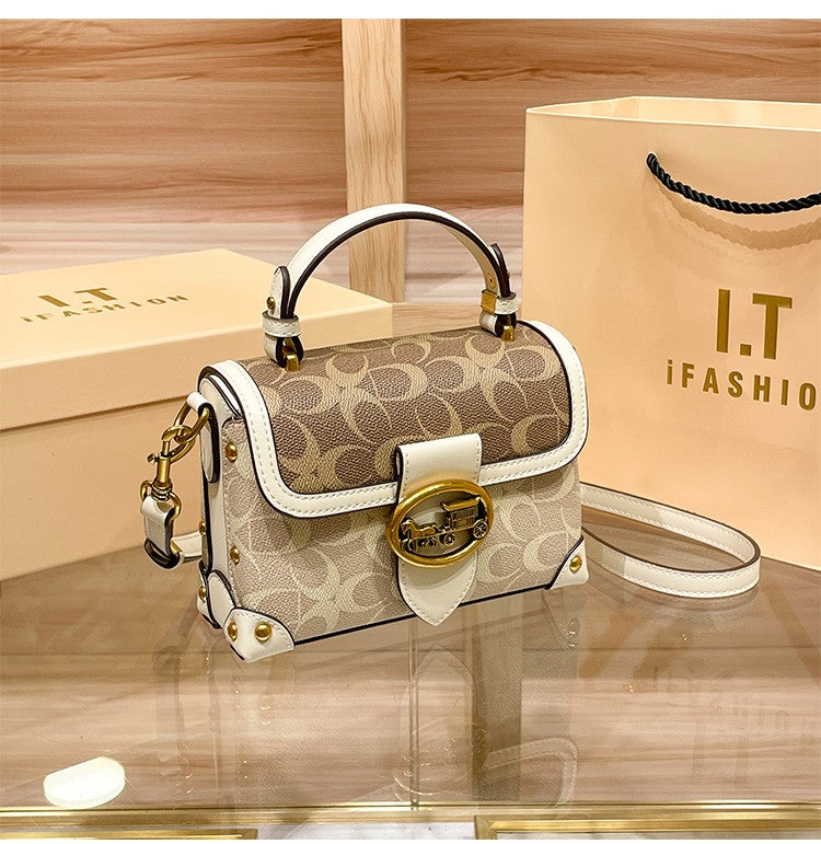 New minimalist and fashionable small handbag, contrasting color women's bag, high-end carriage crossbody bag, portable box bag