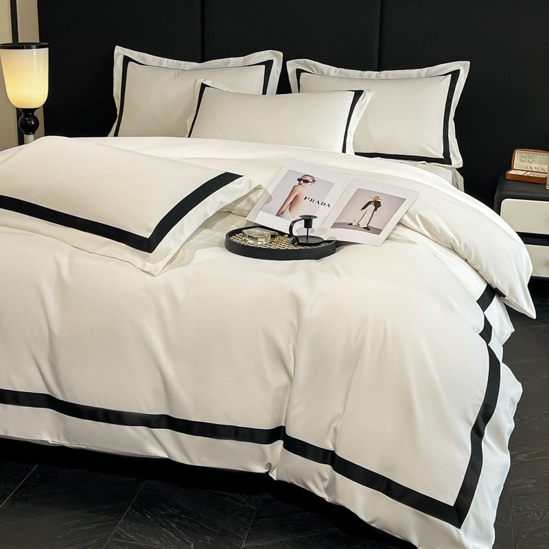 2025 Luxury Hotel Bedding Sets Thick Brushed Bed Sheets White Duvet Cover Set Pillowcase Four Piece Fully Enclosed for Home Gift