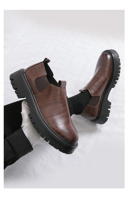 High Quality Thick Soled Leather Shoes Male Trend Men’s Dress Shoes Formal Leather Platform Loafers Shoes For Man