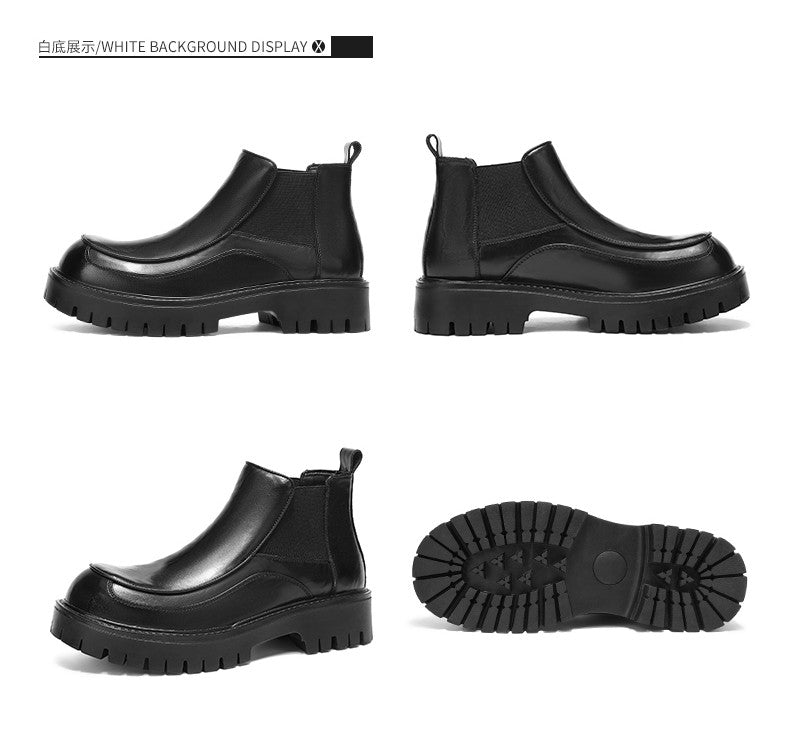 New designer black fashionable men's leather shoes for autumn and winter, retro ankle boots, round-toe business Chelsea boots