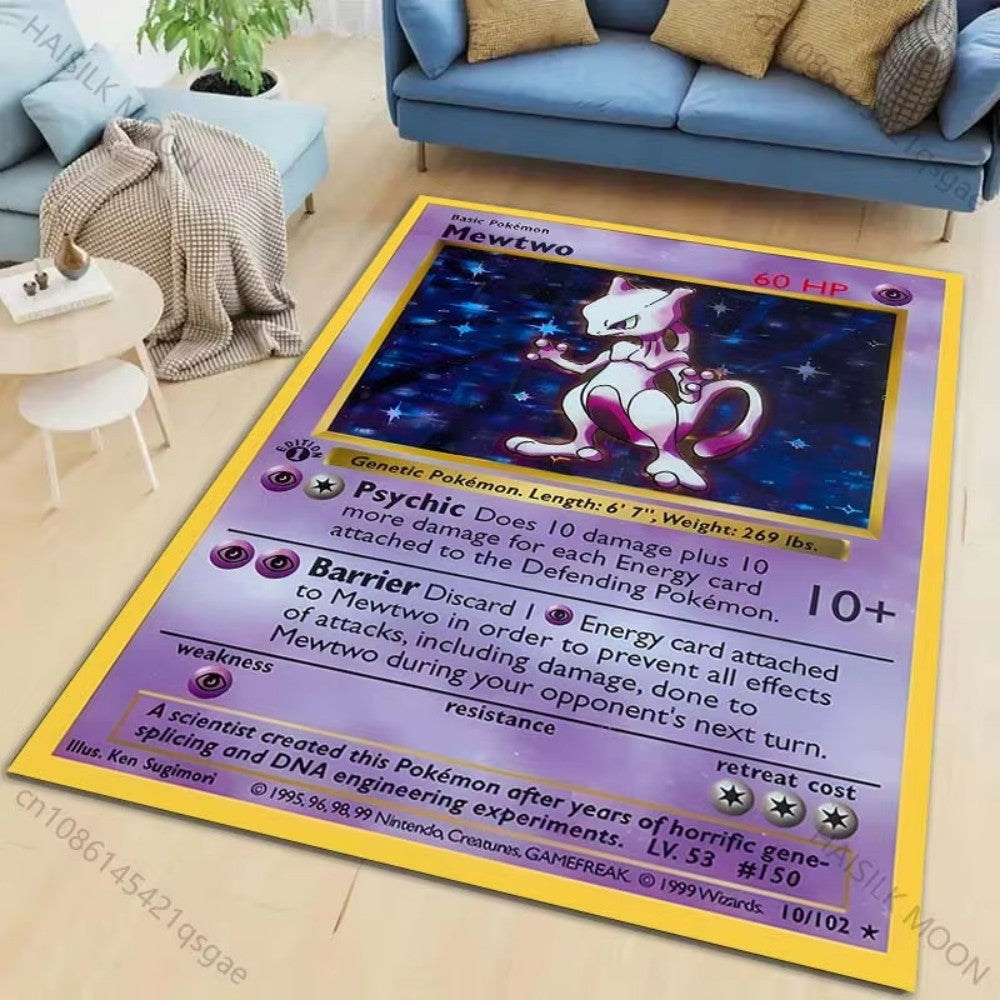 MINISO Pokemon Card Pikachu Charizard Print Playful Rug Vibrant Gaming Mat for Living Room Bedroom Sofa Area Home Decor Doormat