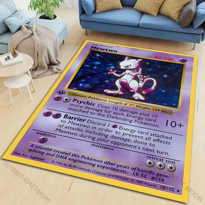 MINISO Pokemon Card Pikachu Charizard Print Playful Rug Vibrant Gaming Mat for Living Room Bedroom Sofa Area Home Decor Doormat