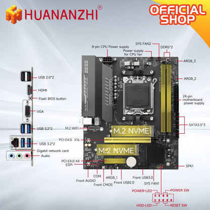 HUANANZHI B650M B PRO AMD AM5 Motherboard Support Ryzen R5 R7 7000 8000 9000 Series M.2 NVME WIFI Dual Channel DDR5 EXPO RAM