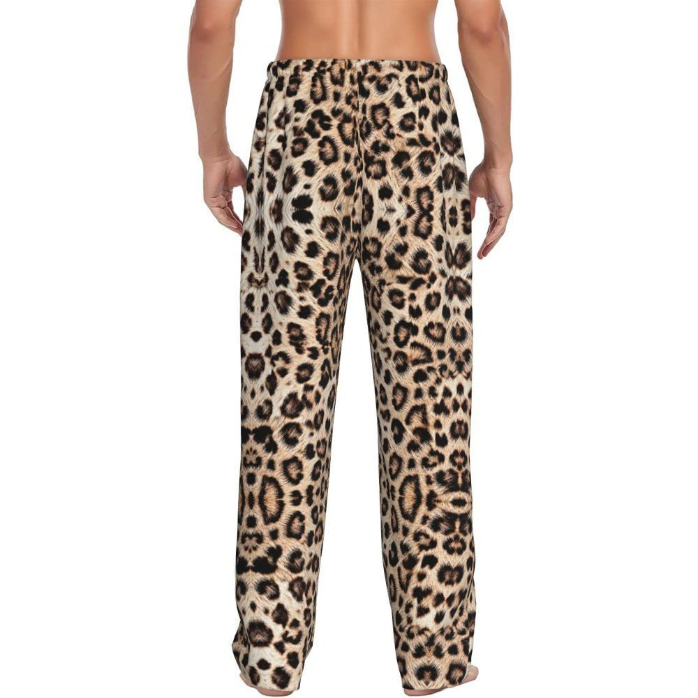Custom Leopard Print Pajama Pants Men's Animal Skin Sleepwear Lounge Sleep Bottoms Stretch with Pockets