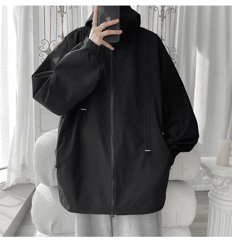2024 Men Hooded Jacket Men Bomber Jacket Mens Windbreakers Zipper Coats Spring Autumn Loose Cargo Jacket Men Casual Sportswear
