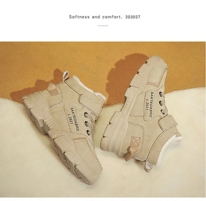 Winter Children's Boots Boys Plus Cashmere Thicken Warm Snow Boots Girls Non-slip Outdoor Boots Student Shoes Hiking Shoes