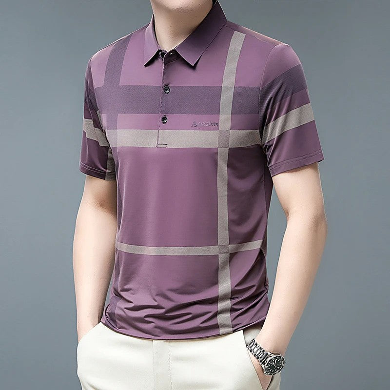 Men's Business Casual Polo Short Sleeved Smooth Wrinkle Resistant Comfortable Top New