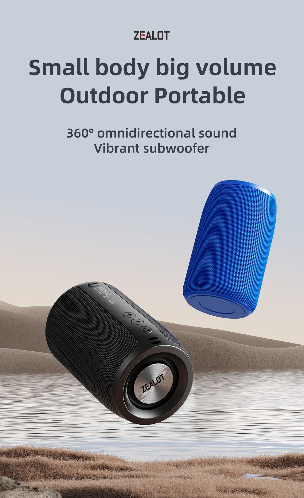 ZEALOT S32 Portable Bluetooth Speaker Mini Wireless HIFI Subwoofer Speaker with fm Radio Column Support TF, TWS, USB Flash Drive