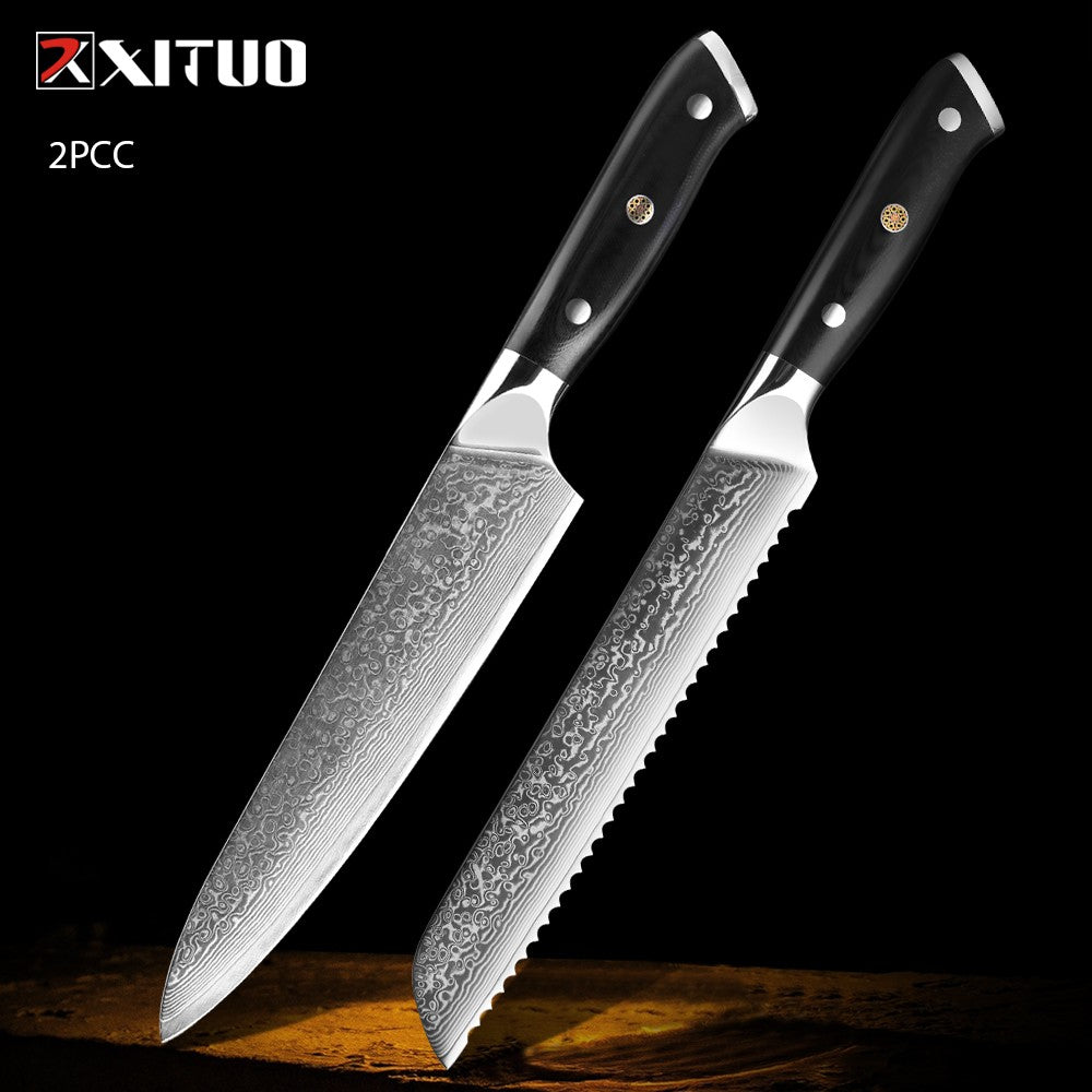 Japanese Damascus Steel Kitchen Chef Knife 1-9 PCS Set Ultra-sharp Cleaver Paring Bread Boning Knife Ergonomic G10 Handle