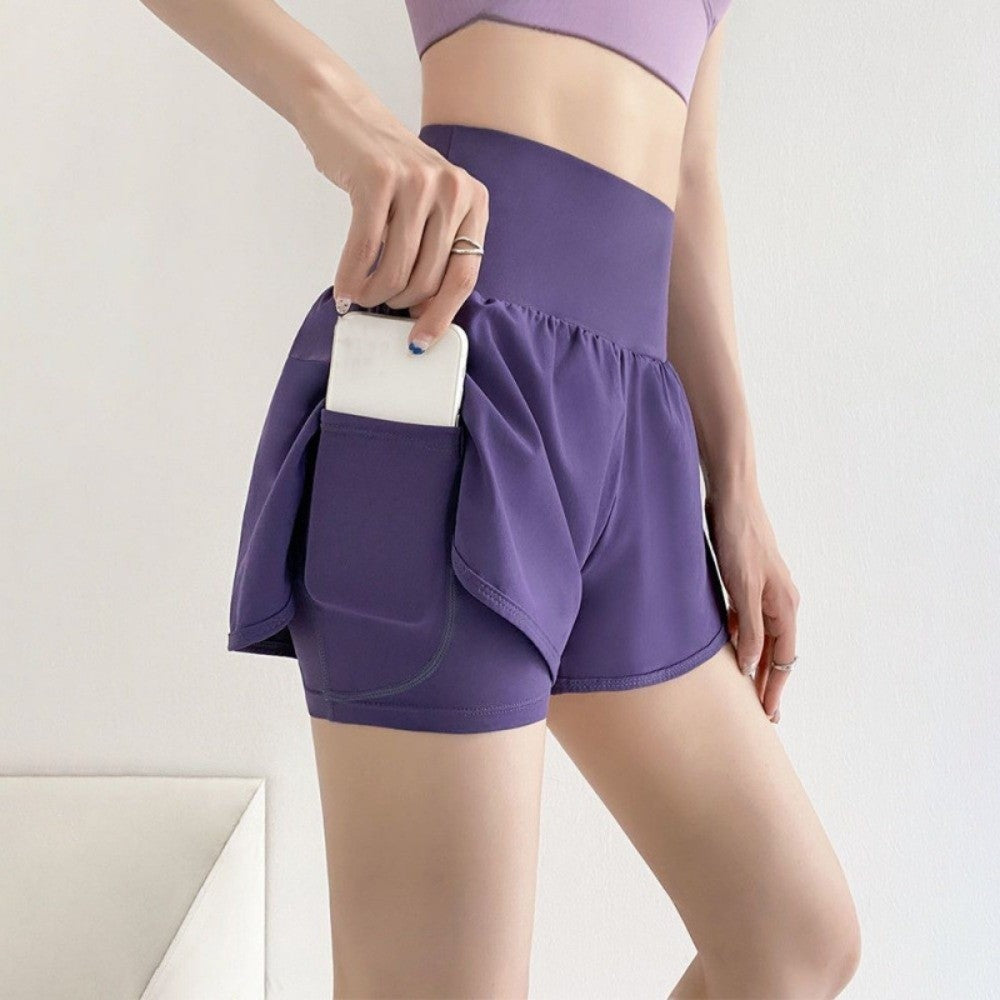 Fashion Anti-glare Lining 2 in 1 Yoga Shorts Loose Fitting Hem Elastic Sports Shorts Breathable Quick Dry Fitness Shorts Gym