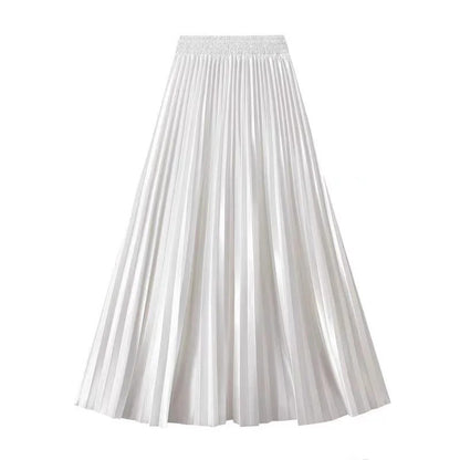 High Waist Satin Pleated Skirt 1 Meter Long Floor Length Pearl Glitter A- Line Umbrella Half Body Skirts Polyester Fiber