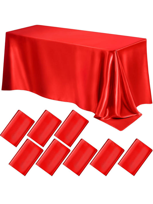 1pc Red satin tablecloth Birthday wedding banquet restaurant festive party served with dining table cover