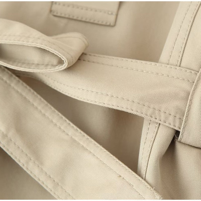 Belted Waist Cropped Trench Double Breasted Stand Collar 2025 Autumn Chic Elegant Women Coat Casual Vintage Office Lady Jacket